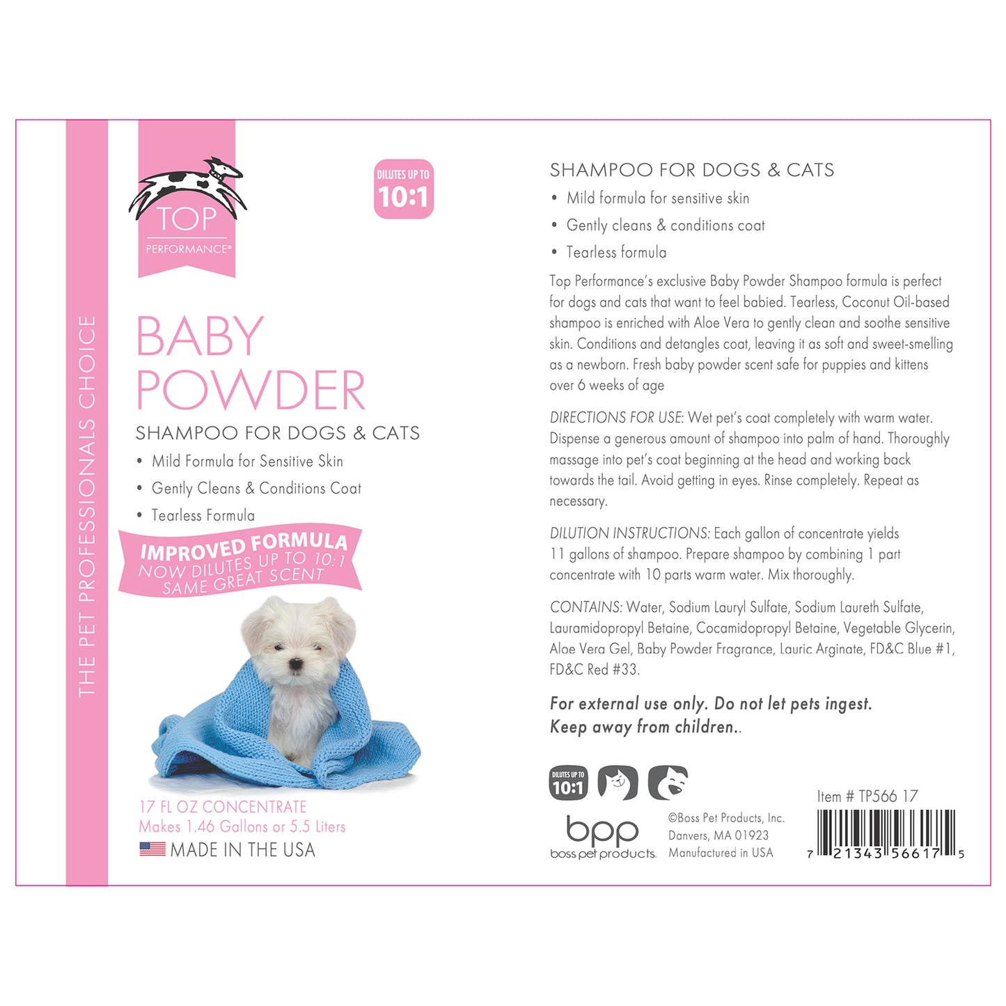 Top Performance Baby Powder Dog Grooming Shampoo 17oz