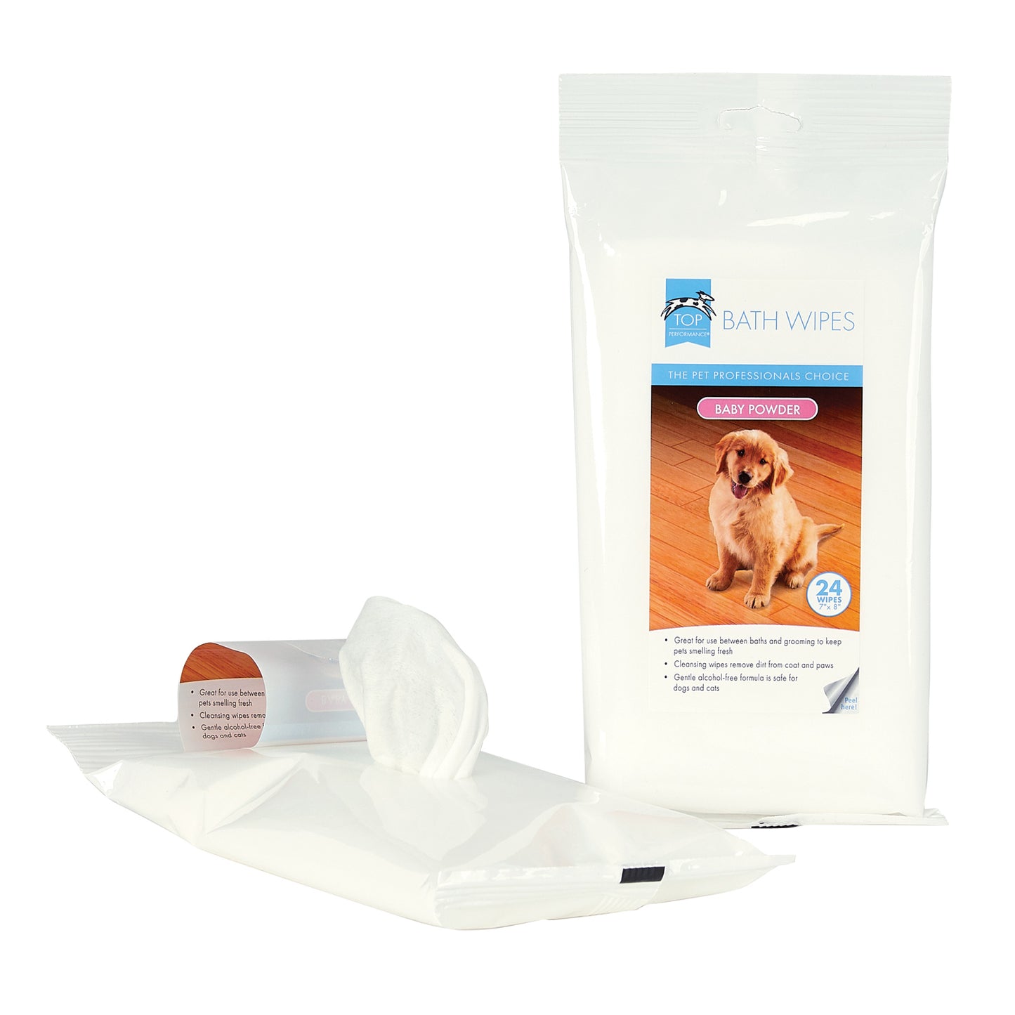 Top Performance Bath Wipes Baby Powder 24pk Bag