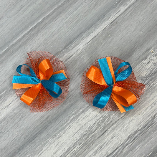 High School & College Color Bows - Teal and Orange on Orange - 30 Bows