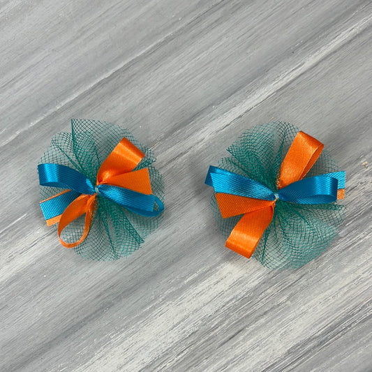 High School and College Colors - Teal and Orange on Teal - 30 Bows