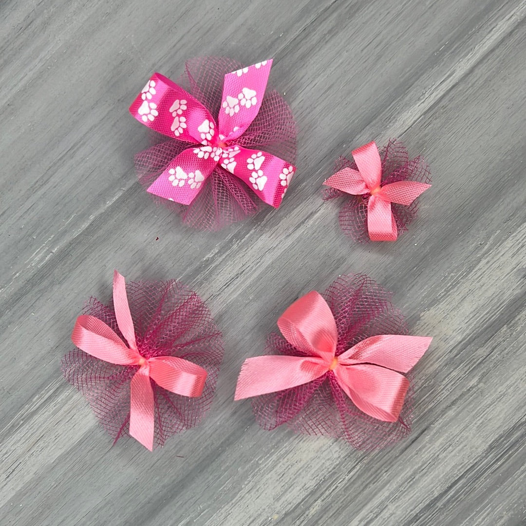 Combination Of Hot Pink Bows - Includes 7/16, 5/8, Petite & Paw Print- 50  Bows