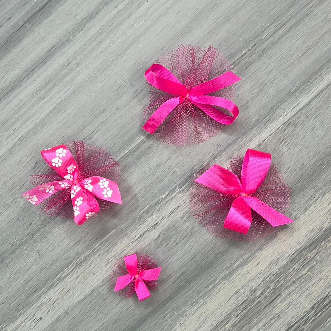 Combination Of Hot Pink Bows - Includes 7/16, 5/8, Petite & Paw Print- 50 Bows