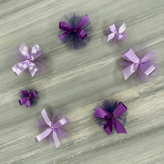 Combination Of Purple and Lavender Bows - Includes 7/16, 5/8, Petite & Paw Print- 50 Bows