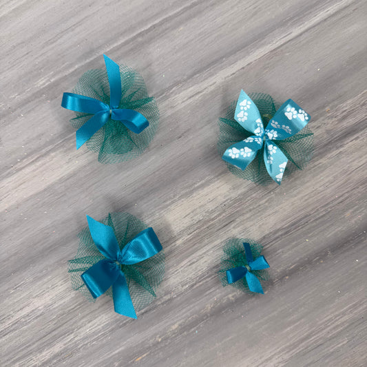 Combination Of Teal Bows - Includes 7/16, 5/8 & Petite - 50 Bows