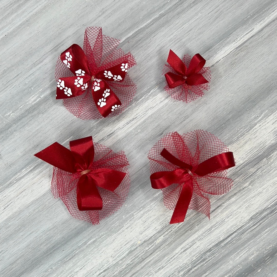 Combination Of Red Bows - Includes 7/16, 5/8, Petite & Paw Print - 50 Bows