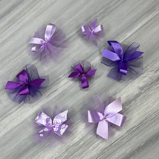 Combination Of Purple and Lavender Bows - Includes 7/16, 5/8, Petite & Paw Print- 50 Bows