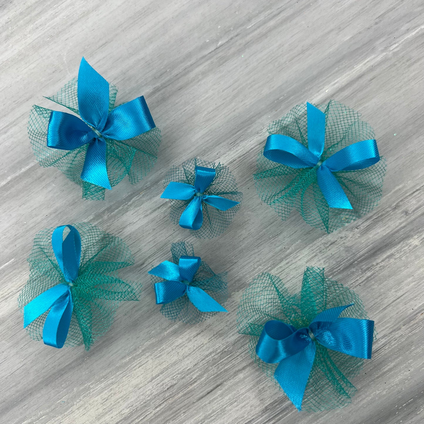 Combination Of Teal Bows - Includes 7/16, 5/8 & Petite - 50 Bows