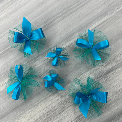 Combination Of Teal Bows - Includes 7/16, 5/8 & Petite - 50 Bows